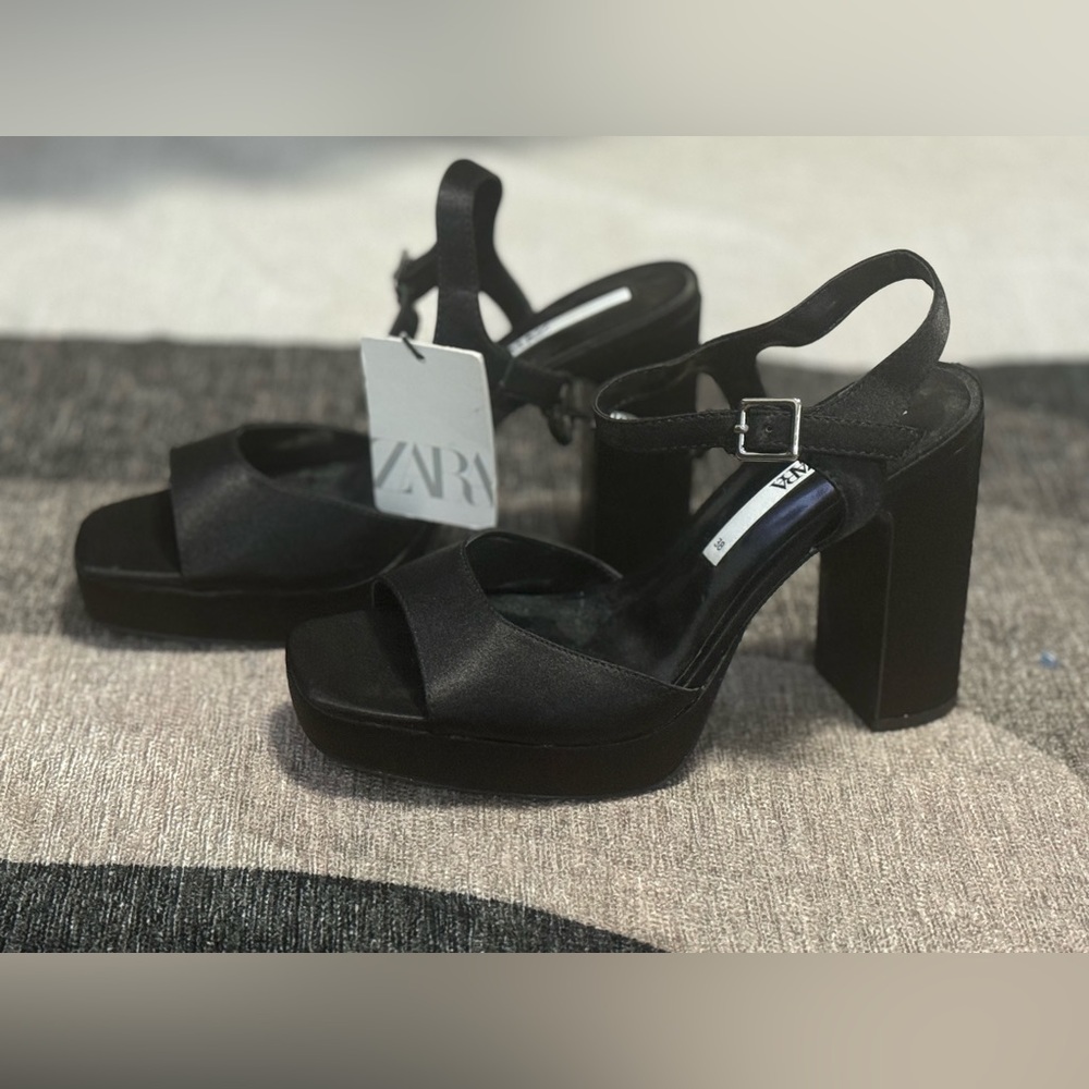 Zara black satin effect heels